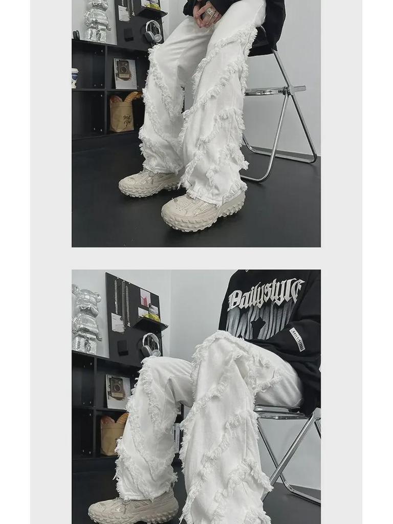 Men's Raw Edge High Street Straight Jeans – Trendy American Hip Hop Summer Design