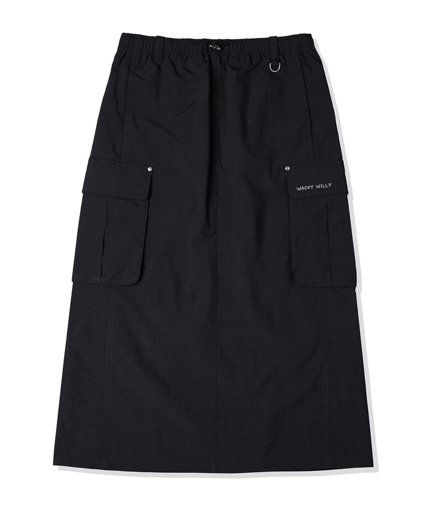 WACKY WILLY Women'S Nylon Cargo Long Skirt Black