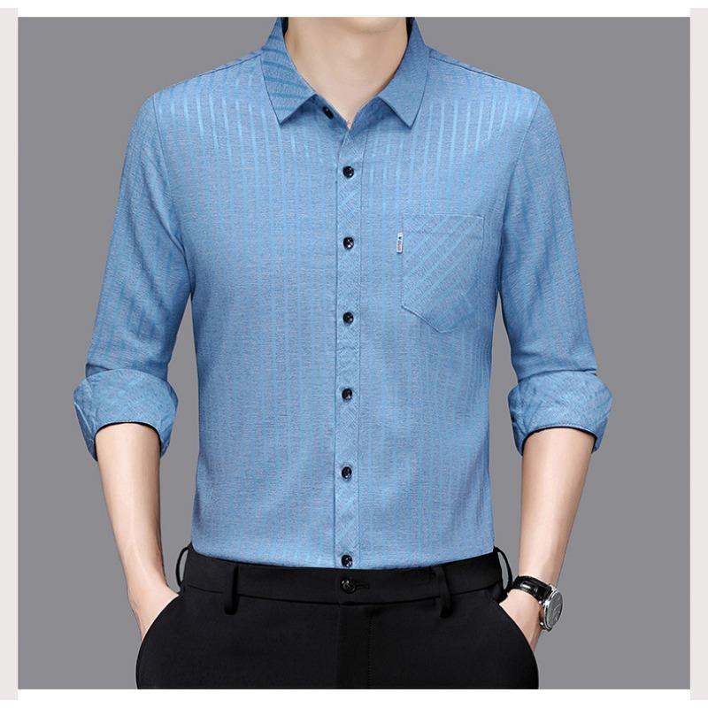 Smooth Anti-pilling Mulberry Silk Men's Long-sleeved Shirt Spring and Autumn New Striped Shirt No Ironing