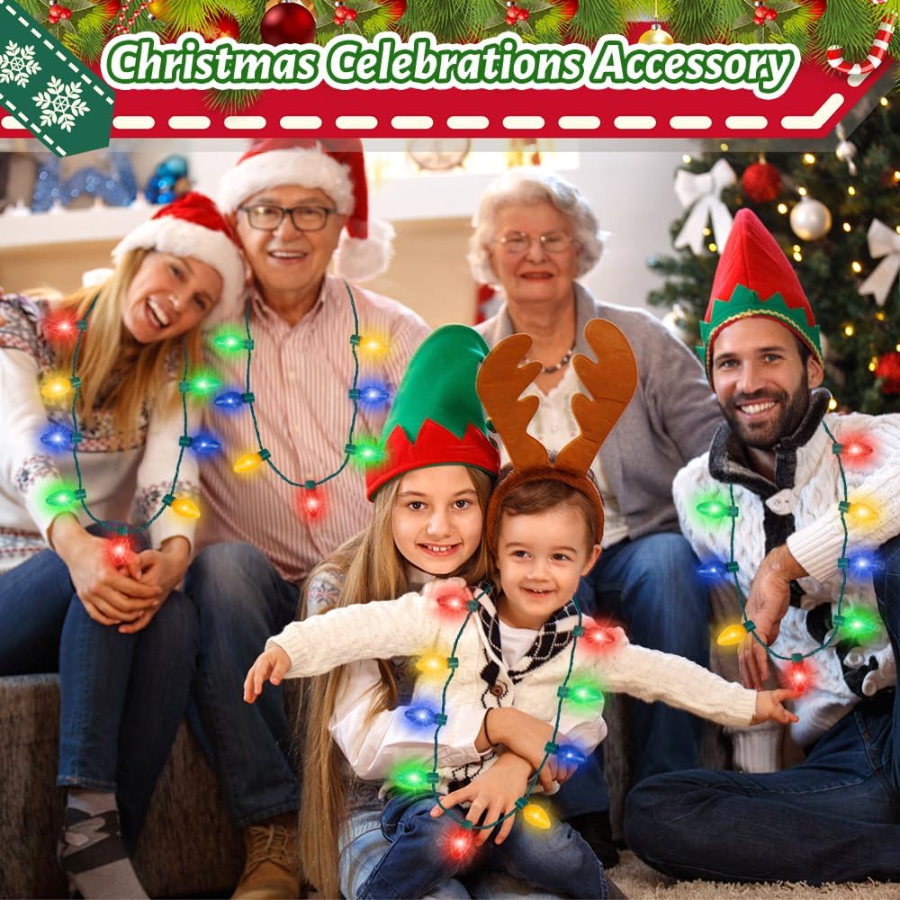 Christmas Necklace Toys for Kids, Light up Falshing LED Light Necklace with Bulbs for Adults, Ugly Xmas Birthday Wedding Rave Carnival New Year