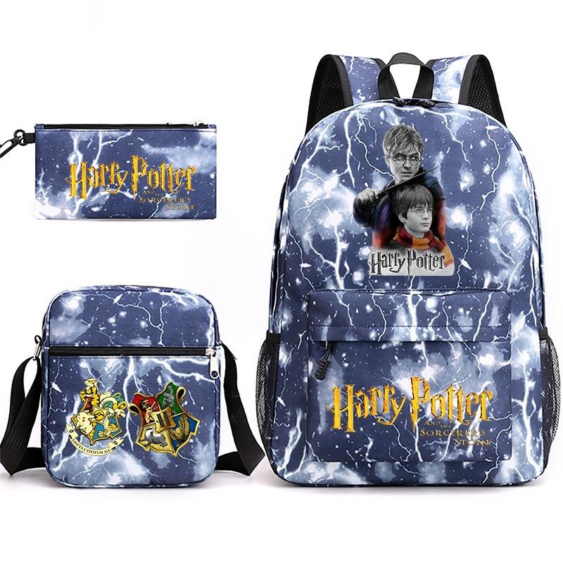 Large Capacity Schoolbag with Shoulder Strap; Student Three-piece Pencil Case Set