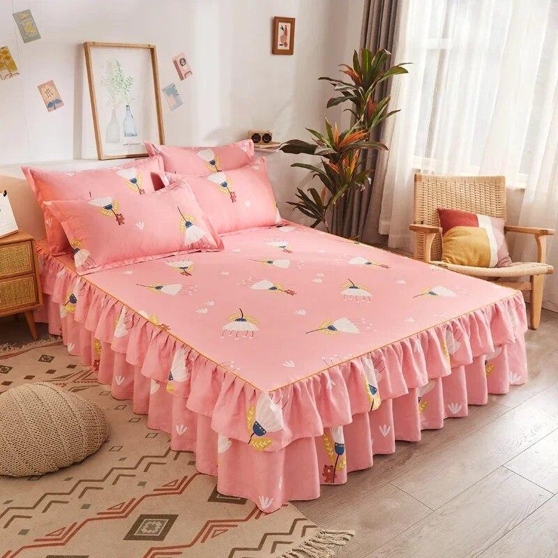 Lace Bed Sheet Skirt  Floral Printed Bed Cover Single/Queen/King Size Bedspread On The Bed (No Pillowcase