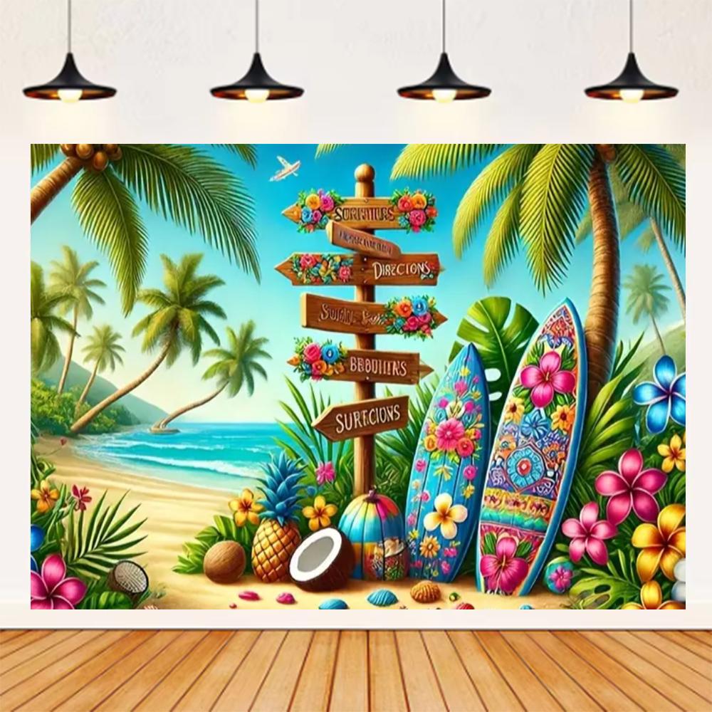 Summer Seaside Beach Theme Background Palm Tree Blue Sky Romantic Sunrise Sea Wave Photography Backdrop Supplies Party Decor