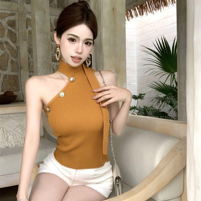 Knitted Halter Camisole Tank Top Women's Outerwear Summer Sexy Sleeveless Crop Top