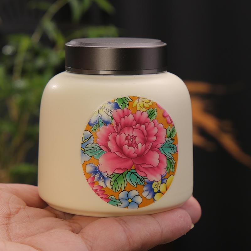 Ceramic Tea Caddy Flower Portable Candy Box Metal Lid Home Seal Coffee Beans Nut Medicinal Herbs Storage Jar Food Container New