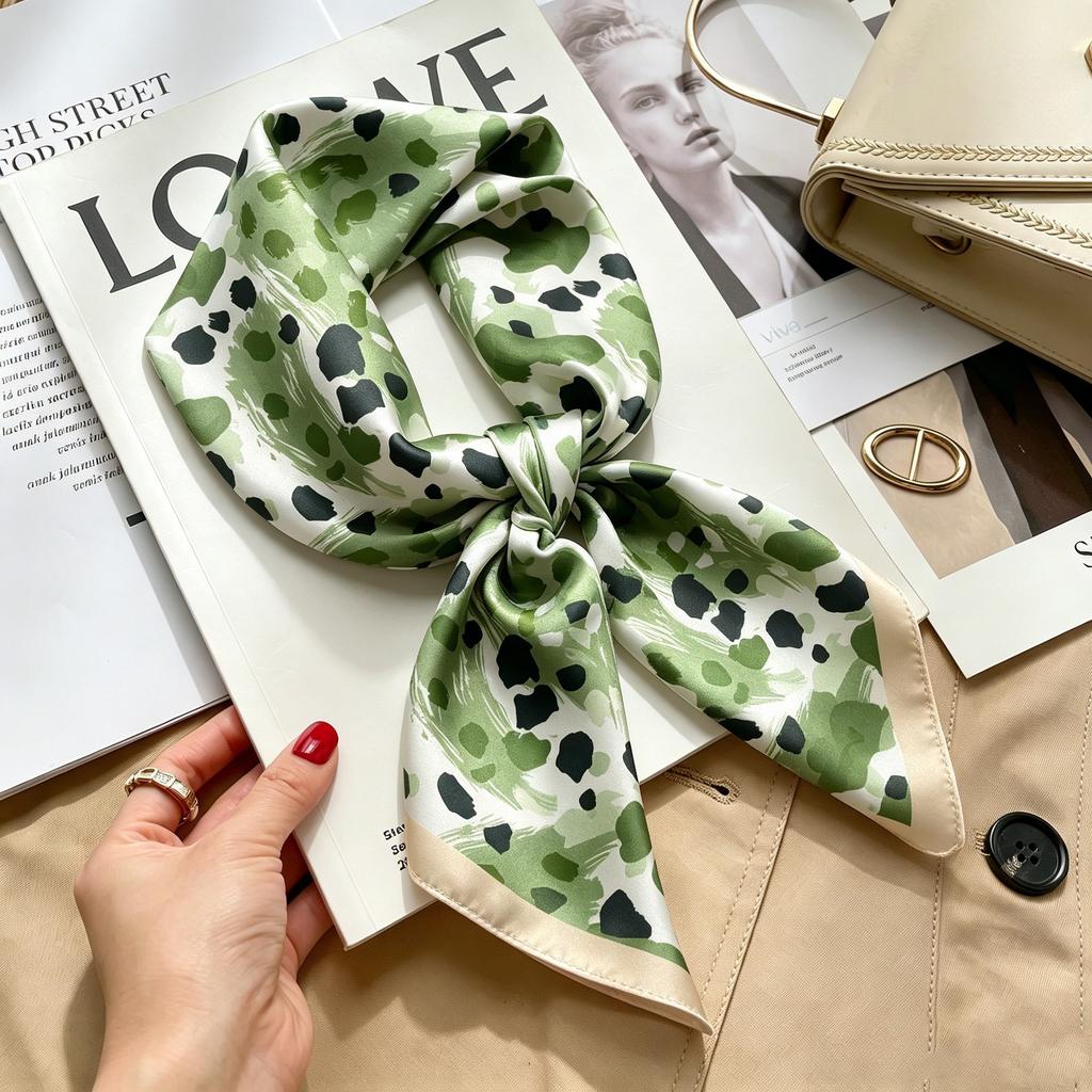 Autumn and winter Maillard cashew square scarf silk scarf women's shirt versatile neck small scarf tied hair decorative scarf