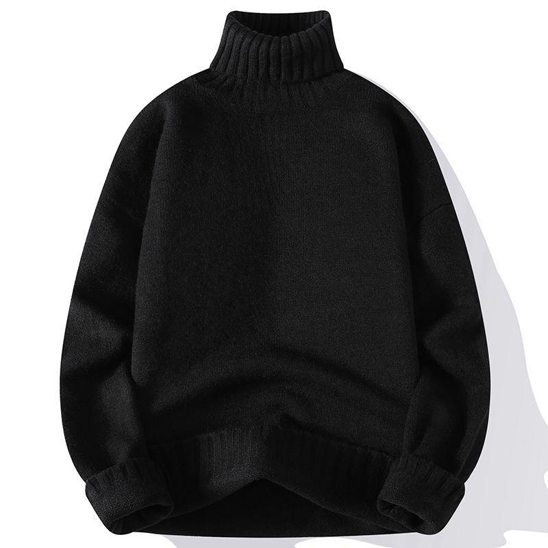 Men's High Neck Solid Color Sweater - Thick, Trendy, and Versatile Knitwear