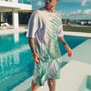 Men's 3D Printed Sports Two-Piece Set O-Neck T-Shirt Plant Pattern Printing Casual Fitness Short Sleeve Tops Shorts