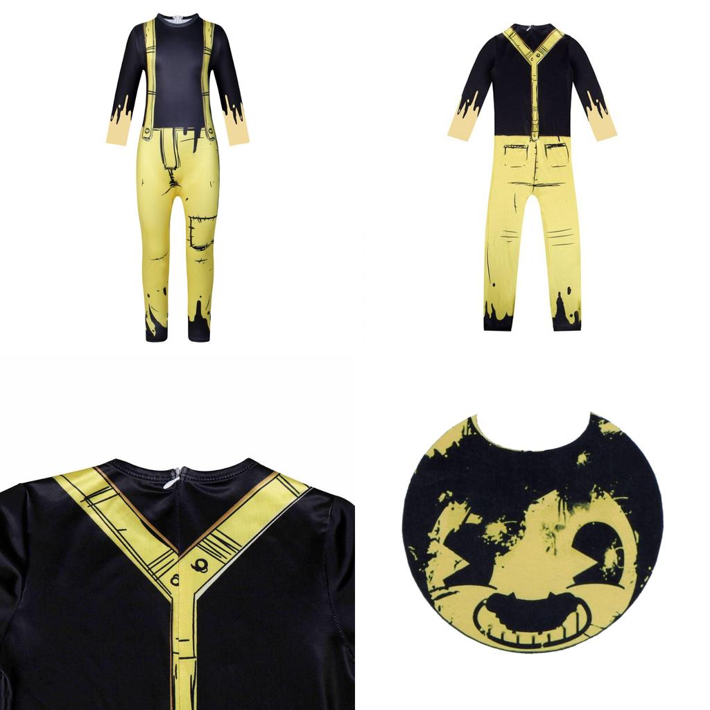 Kids Bendy And The Ink Machine Costume Halloween Cosplay Jumpsuit Mask Set For Children
