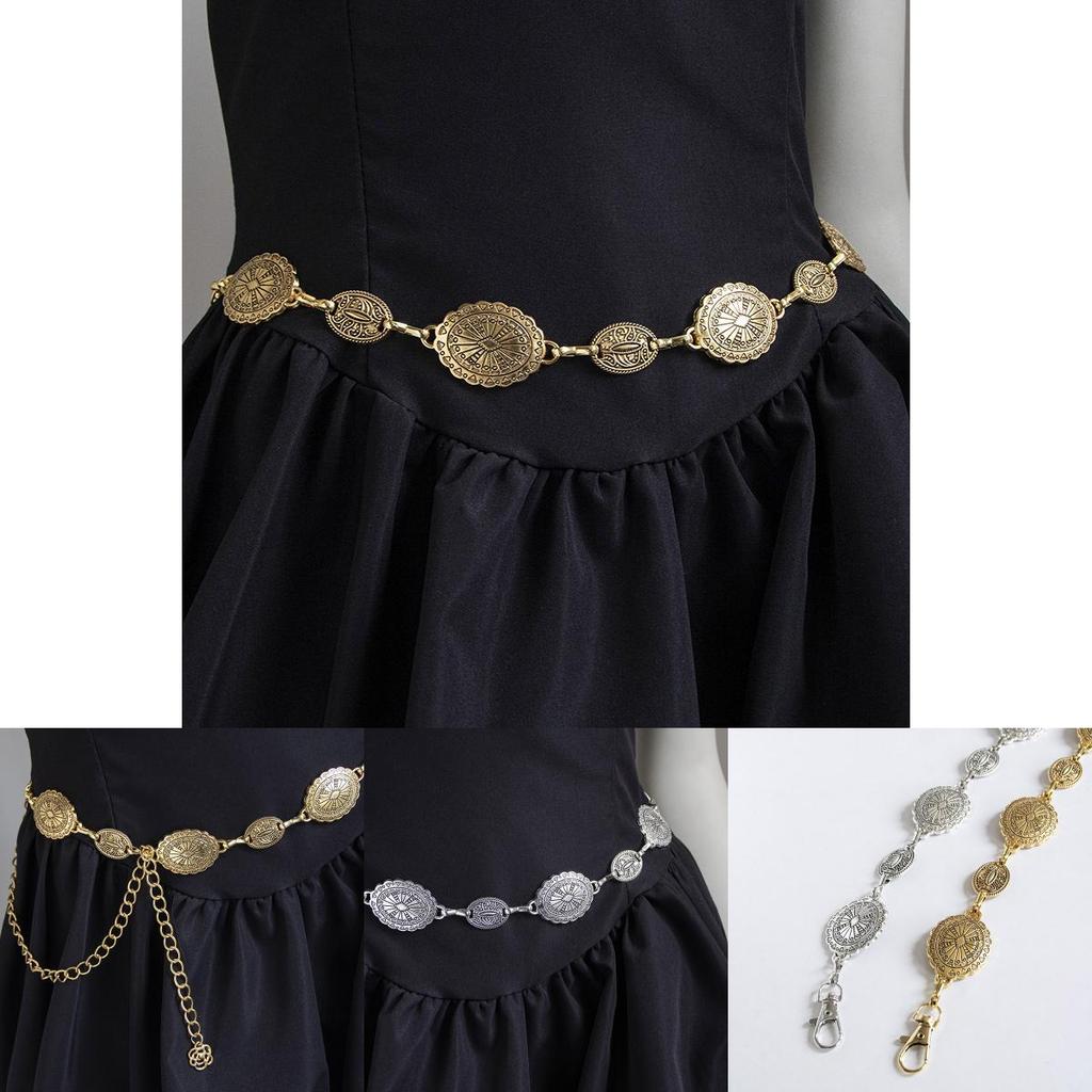 Bohemian Waist Chain Vintage Embossed Metal Pendant For Women Summer Fashion Accessory