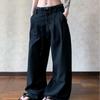 Mens Womens Relaxed Fit Straight Leg Trousers Cotton Blend Striped Casual Pants Lightweight
