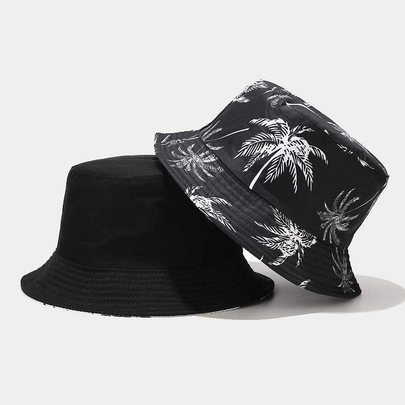 Brand New Fisherman Hats Men and Women Printed Coconut Palm Double-sided Bucket Hat Unisex Outdoor Travel Sun Visor Caps