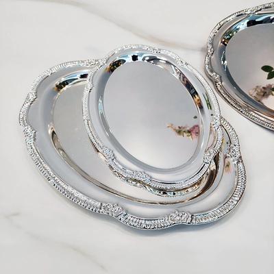 European-Style Silver-Plated Metal Plate Afternoon Tea Fruit Cake Decorative Tray Baking Wedding Dessert Table Vintage Ornament