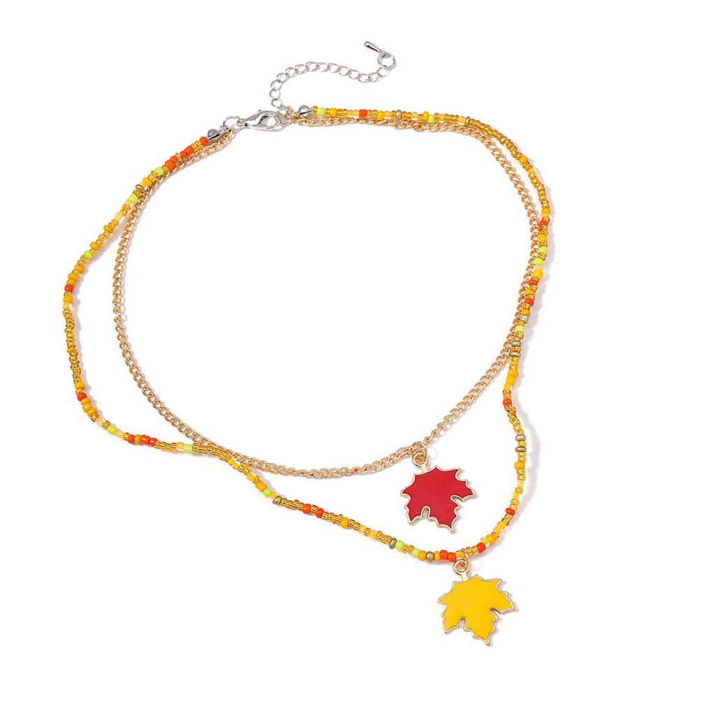 Modische Ahornblatt-Anhänger-Halskette Kristalle Herbstblätter Schmuck für Frauen mit zierlichen Doppelschicht-Designs
