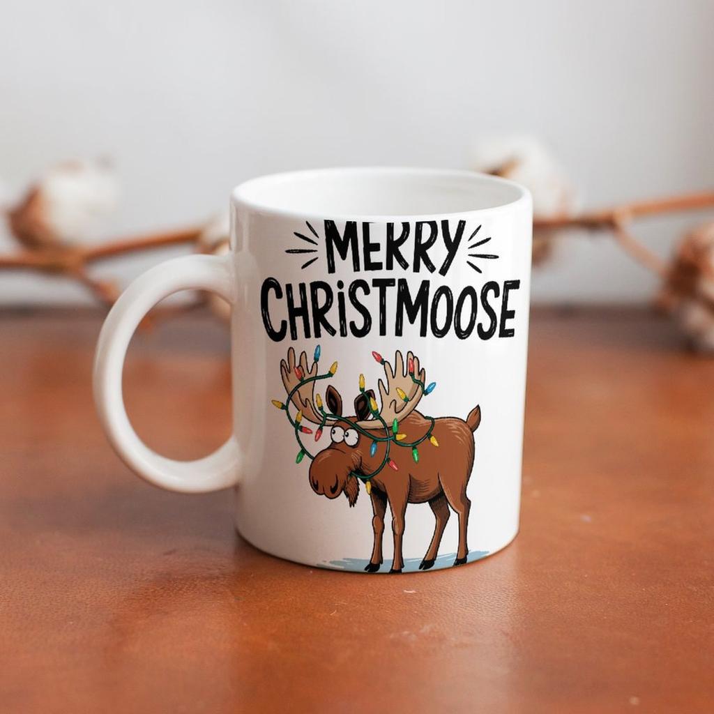 11oz White Ceramic Cup with Glossy Printed Sides and Durable Feel, Ideal for Coffee, Tea, Cocoa and Simple Daily Drink Breaks