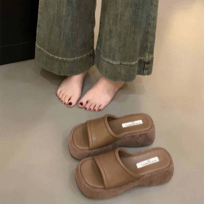 

Летние женские туфли на плоской платформе, повседневные шлепанцы с открытым носком, удобные для отдыха на пляже 35 коричневый