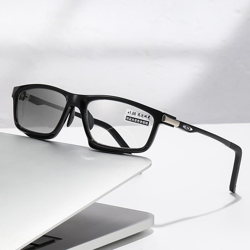 Fashion Light Sensitive Color Changing Sports Sunglasses Ultra Light Blue Light Flat Lenses Outdoor Photochromic Reading Glasses