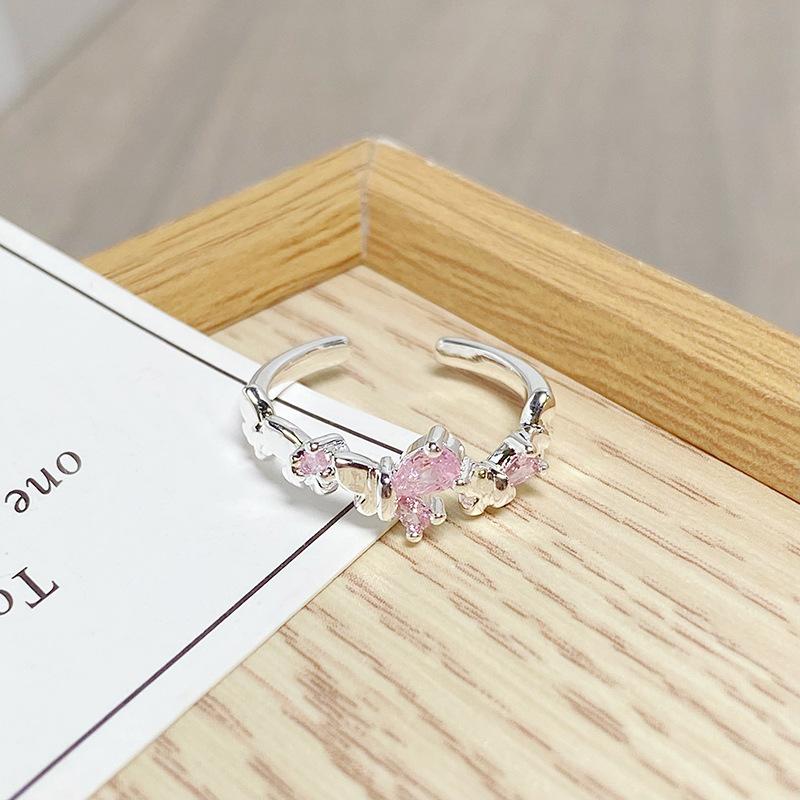 Süßer Altersreduzierender Weißer Rosa Emaille Schmetterling Blume Öffnungsring Superfairy Gestapeltes Tragen Mode Nische Zeigefingerring