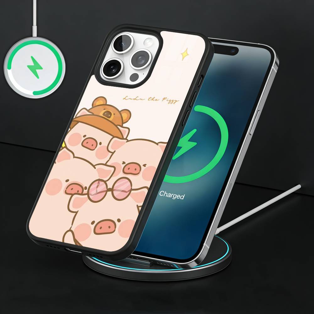 Cartoon LuLu Pig Phone Case For iPhone17,16,15,14,13 Plus,Pro Max Magnetic For Magsafe Wireless Charging iPhone16PRO