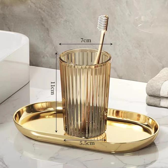 

Акриловый стаканчик для ополаскивателя полости рта, зубная щетка, чашка для ванной комнаты, светлая, роскошный стиль, аксессуары для хранения в ванной комнате, держатель для зубных щеток коричневый