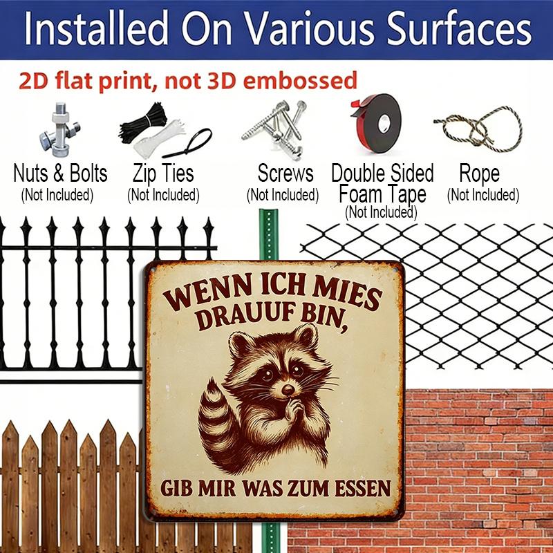 2D Flat, 1pc Funny Raccoon Metal Sign "When I Feel Bad Give Me Food" - Retro Outdoor/ Wall Decor Suitable for Living Room, Office, Perfect Gift for