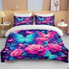 Neon Romantic Butterfly Roses Print Bedding Set Duvet Cover 1 Duvet Cover 2 Pillowcases Adult and Children Bedding Set Luxury