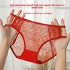 Female Summer New Style This Year Red Sexy Lace Satin Semi Transparent Hollow Mesh Gauze Triangle Briefs
