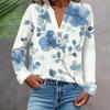 Women's Fashionable And Casual Shirt Long Sleeve V-neck Button Printed Blouse Top