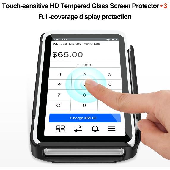 Kailfee Protective Case and Screen Protector*3 for Square Terminal Card Reader - Rubberized Hard Casing with Non-Slip Base and Tempered Glass(Black)