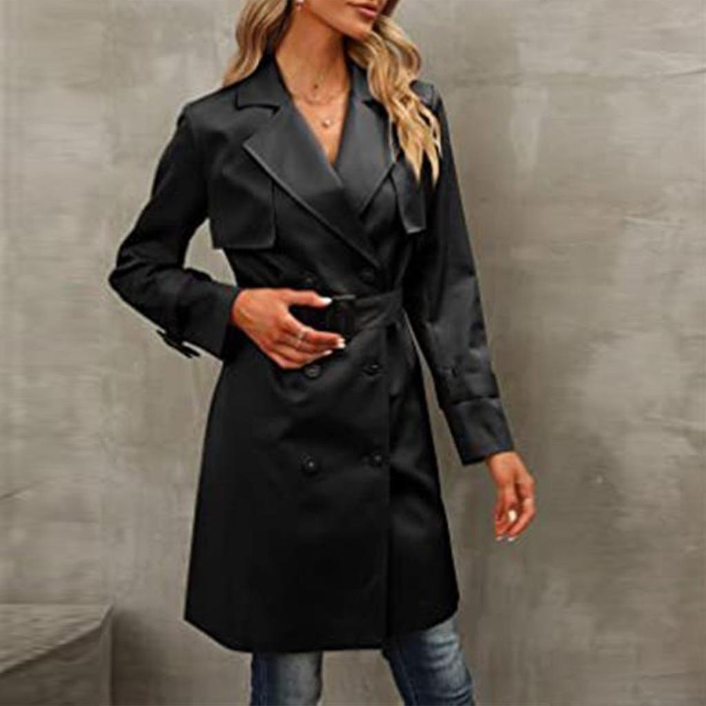 Dámský módní ležérní dvouřadý trenčkot s dlouhým rukávem a páskem