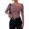 Women Long Sleeve Oblique Collar Slim Fit Solid Inner Base Layer T Shirt