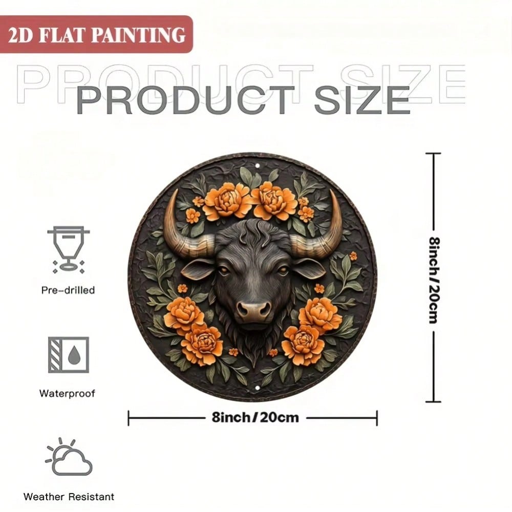 Vintage Metal Wall Art 8x8 Inch Floral Cow Decor TYA25427-20X20CM