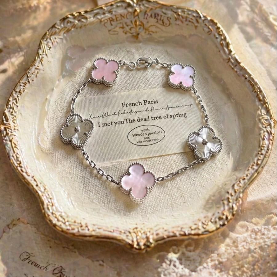 Natural Agate Four-leaf Clover Five-flower Bracelet Easiest for Matchfashion Pink Mother-of-pearl Laser Bracelet