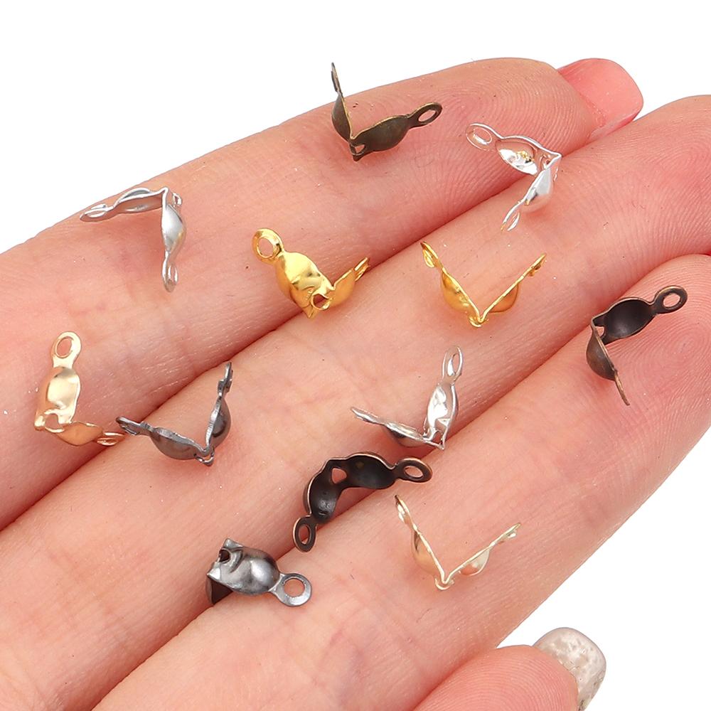 200pcs/lot Connector Clasp 4x7.5mm Crimp End Beads Calotte Fitting Ball Chain Buckle Components For Jewelry Making DIY Bracelets