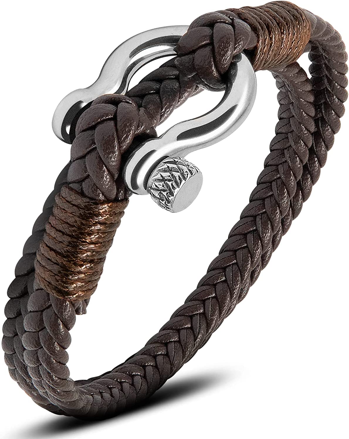 

Kirykle Nautical Bracelets for Men Multilayer Leather Bracelets with Stainless Steel Anchor Shackle Handmade Ideal Gift for Dad