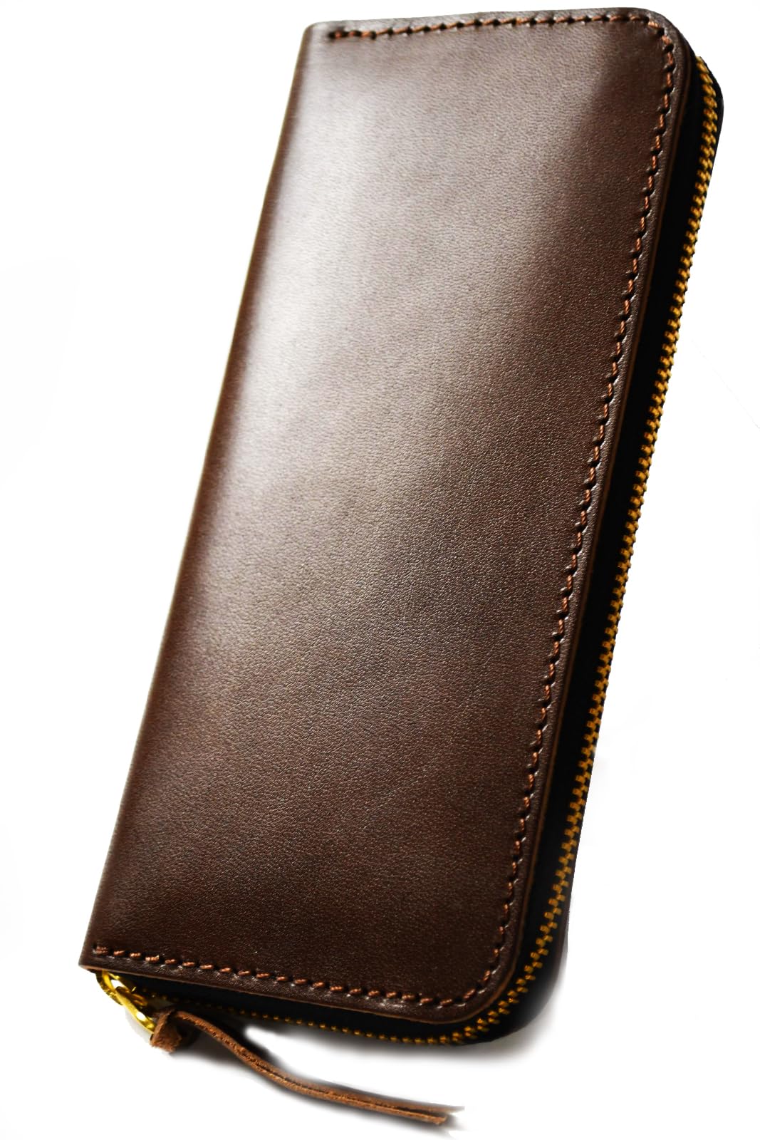 

atelierCODEL Длинный кошелек с круглым замком из натуральной кожи Точиги, сделано в Японии, мужской, на молнии, кожаный, (Темно коричневый)