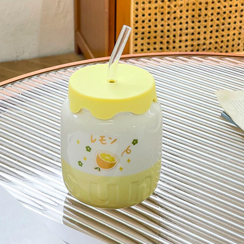 

Креативная японская высококачественная керамическая соломенная чашка с крышкой, бытовая милая мультяшная чашка фэн-шуй 401-500ml