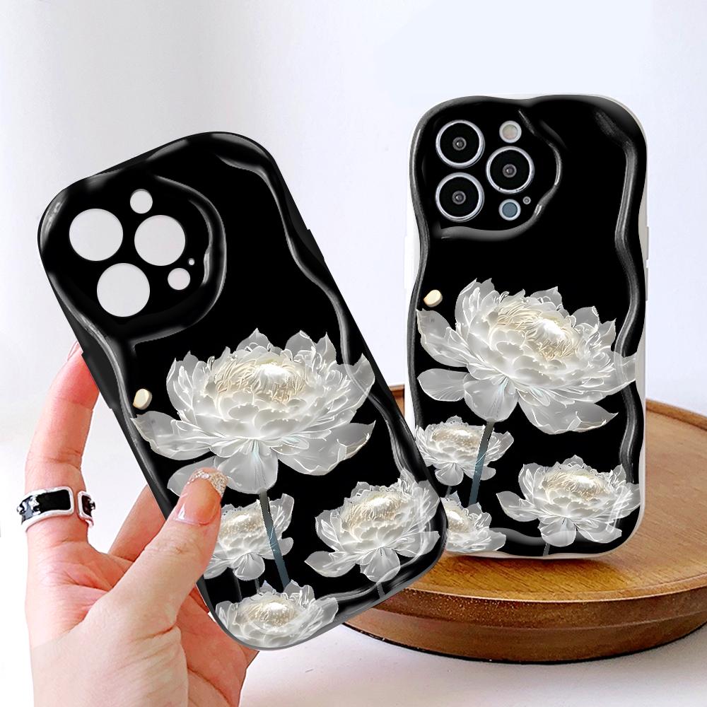 Kreslený vzor krémová textura pouzdro vlnitý okraj měkký silikonový kryt pouzdro na telefon pro iPhone Samsung Huawei Honor Xiaomi Redmi Infinix Tecno