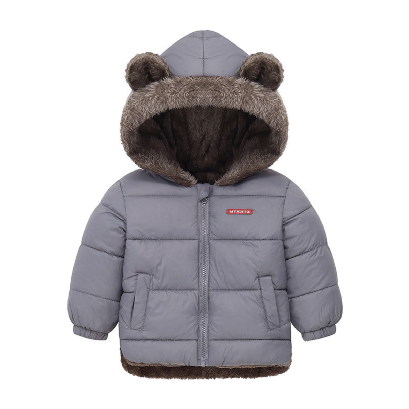 

Toddler Hooded Jacket with Faux Fur Lined Bear Ears Full Zip Closure Winter Outerwear for Boys Girls 130