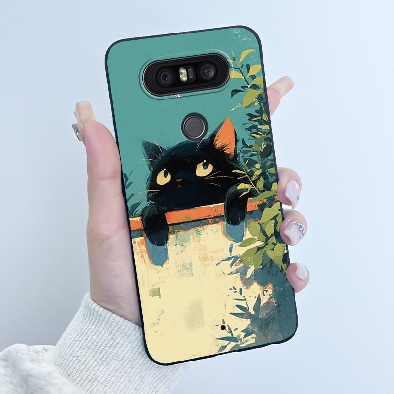 Cute Case For LG Q8 Funda Fashion Capa Coque Printing Shell Protective Cover Soft Silicone Cartoon Black Casing