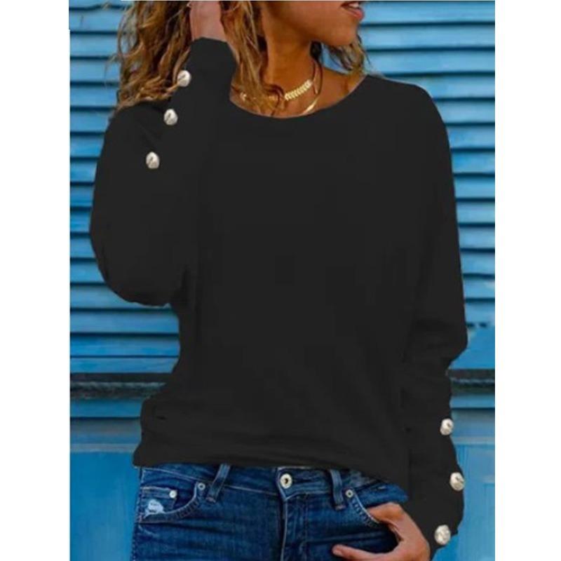 JPNTKY Women's Fashion Casual Solid Color Print Long Sleeve O-Neck Blouses & Shirts