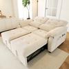 3-in-1 Double Sofa Bed with Adjustable Backrest and Bed Function, Convertible Sofa with USB Charging Port, Chenille Fabric, Beige, Incl. 2 Cushions