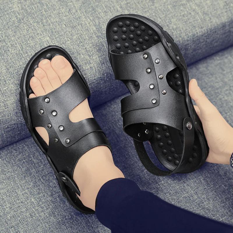 Summer Sandals for Men Outdoor Casual Sport Slippers PU Leather Non-slip Breathable Roman Shoes Beach Flip-Flop Garden Shoes