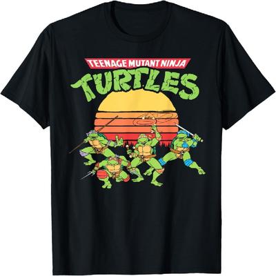 Mademark X Teenage Mutant Ninja Turtles - Teenage Mutant Ninja Turtles Retro Logo & Eighties Sunset T-Shirt