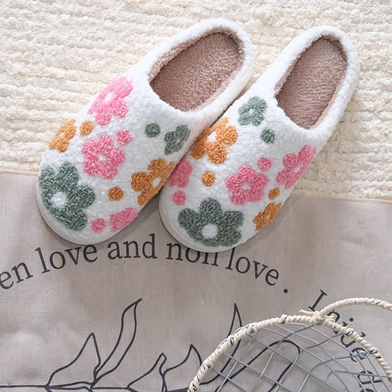 [Cozy Slippers] Warm Cozy Plush Slippers | Floral Slippers for Women and Men - Embroidered Sunflower Design, Thick TPR Sole, Machine Washable