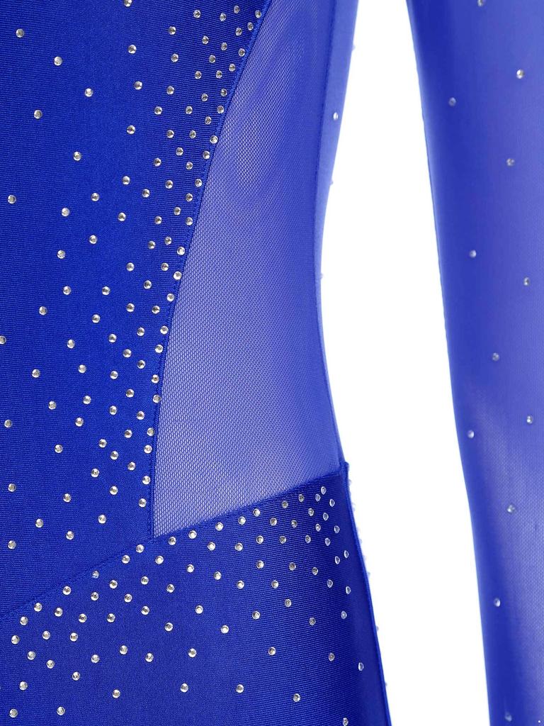 Dame Gymnastikk Kunstløp Drakter Langermet Gjennomsiktig Mesh Glitrende Rhinestone Bodysuit