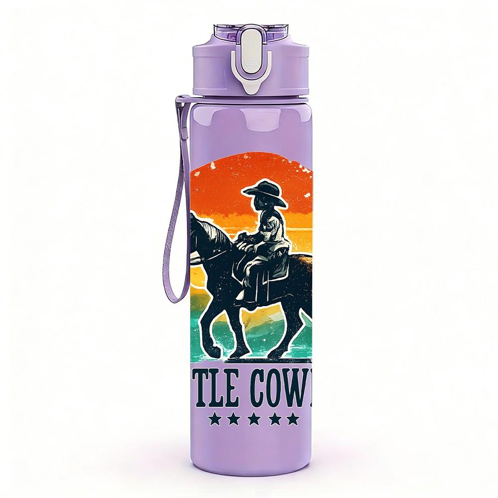 1PC Little Cowboy Horse Sunset 750ml Color Plastic Sports Water Bottle Leakproof Flip Straw Lid Suitable for Sports Office Home Use