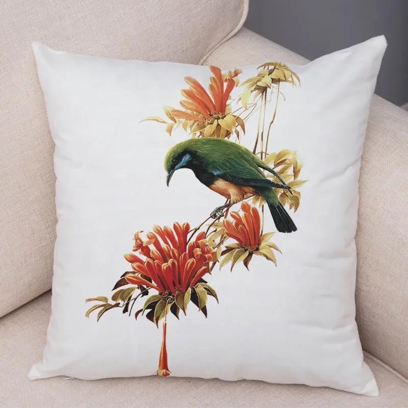 

Watercolor Floral Sparrow Decorative Pillowcase Office Living Room Car Ornaments Home Pillowcase 50x50cm