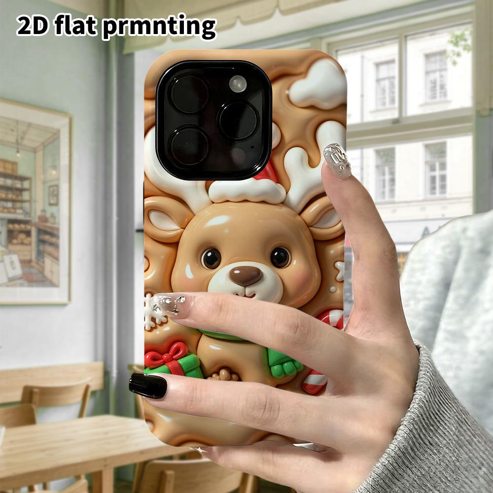 Phone Case: 2D Flat Design Suitable for iPhone 18 17 16 15 14 13 Pro Protective Case, Christmas Reindeer, Perfect Christmas and Halloween Holiday Gift