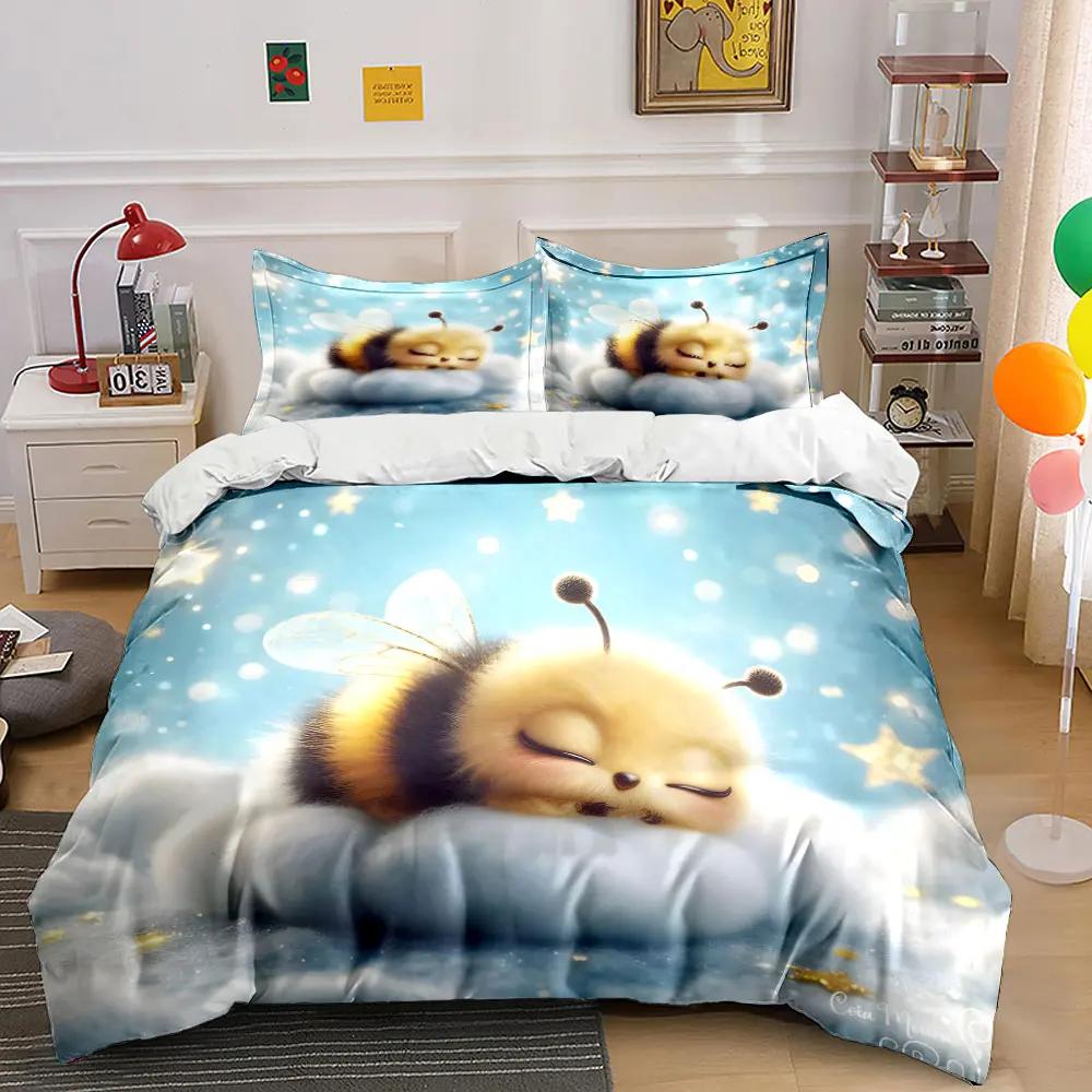 Cute Bee Plush Set for Bedroom Decor Multiple sizes kid's and adults' bedroom Exquisite 3PC bedding set gift